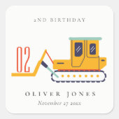 可愛い建築フォークリフト任意の年齢誕生日 スクエアシール (正面)