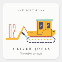 可愛い建築フォークリフト任意の年齢誕生日 スクエアシール