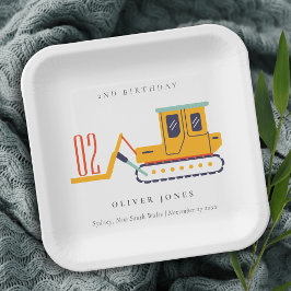可愛い建築フォークリフト任意の年齢誕生日 ペーパープレート