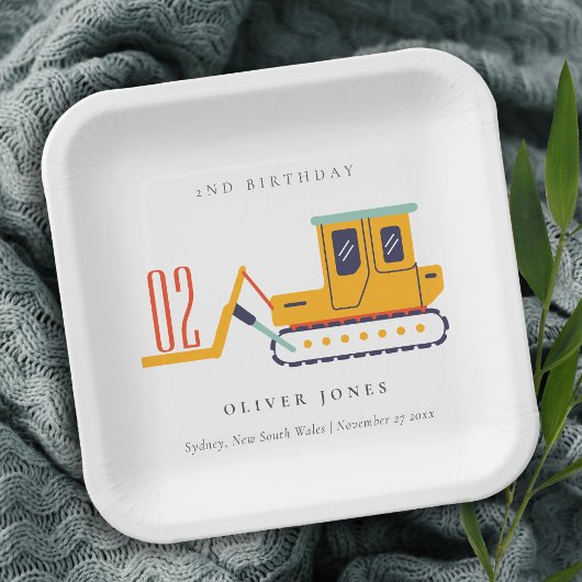 可愛い建築フォークリフト任意の年齢誕生日 ペーパープレート