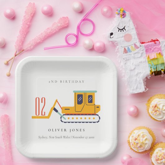 可愛い建築フォークリフト任意の年齢誕生日 ペーパープレート (パーティー)