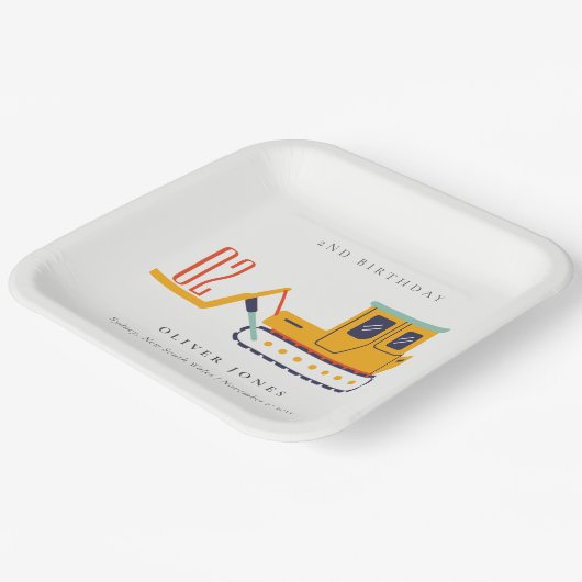 可愛い建築フォークリフト任意の年齢誕生日 ペーパープレート (傾斜あり)