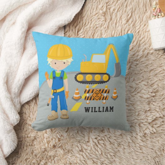 可愛い建築掘削機車両トラックロードボーイ クッション (ブランケット)