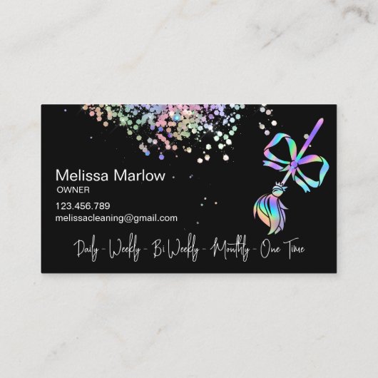 可愛い弓メイド掃除ハウスホログラフきらめくグ 名刺 (裏面)