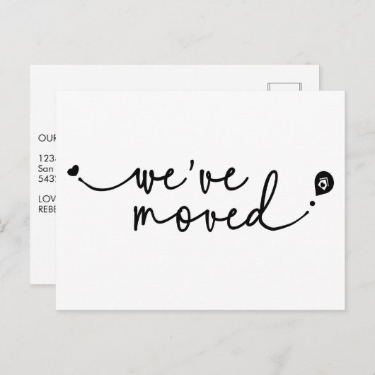可愛い引っ越しましたモダン手書きスクリプトハート ポストカード (正面/裏面)