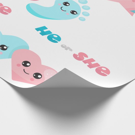 可愛い彼の彼女ピンクの青のジェンダーがパーティーを明かす ラッピングペーパー (角)