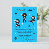可愛い忍者キッズウォリアー女の子ブルーバースデーパーティー サンキューカード (スタンド正面)