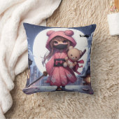 可愛い忍者戦士ガール&テディ クッション (ブランケット)