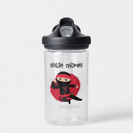 可愛い忍者戦士ブラック&レッドキッズ名前をカスタムする ウォーターボトル (正面)