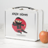 可愛い忍者戦士ブラック&レッドキッズ名前をカスタムする メタルランチボックス (インサイチュ)