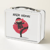 可愛い忍者戦士ブラック&レッドキッズ名前をカスタムする メタルランチボックス (裏面)