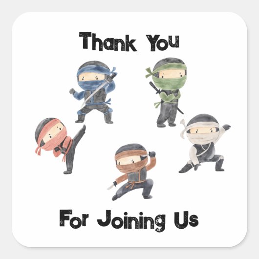 可愛い忍者戦士子供の誕生日パーティーフェイト スクエアシール (正面)