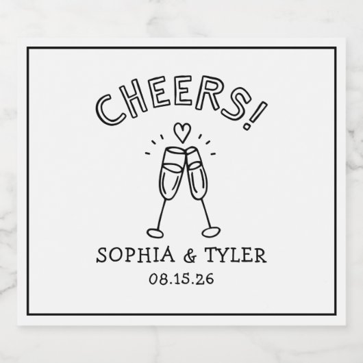 可愛い応援ミニマルパーソナライズされたリストシ結婚ック スパークリングワインラベル (シングルラベル)