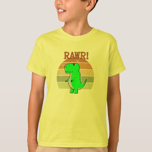 可愛い怒漫画のTレックス恐竜の夕日 Tシャツ (正面)