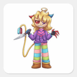 可愛い怖いデーモンエンジェルガールナイフダークキャラクター スクエアシール