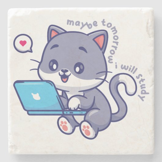 可愛い怠け者の学生 – 多分明日は勉強 ストーンコースター (正面)