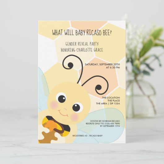 可愛い性別がベビー蜂の赤ちゃんシャワーを明かす 招待状 (スタンド正面)