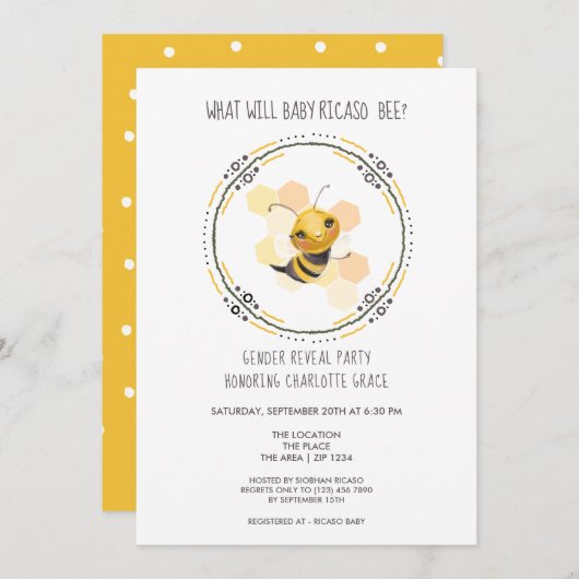 可愛い性別がベビー蜂の赤ちゃんシャワーを明かす 招待状 (正面/裏面)