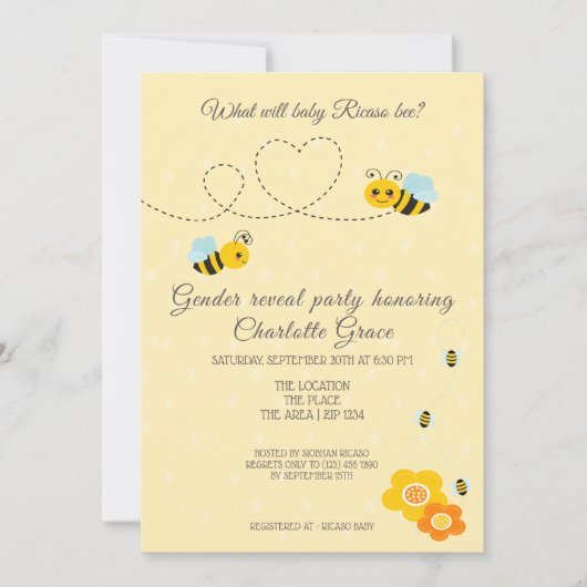 可愛い性別がベビー蜂の赤ちゃんシャワーを明かす 招待状 (正面)