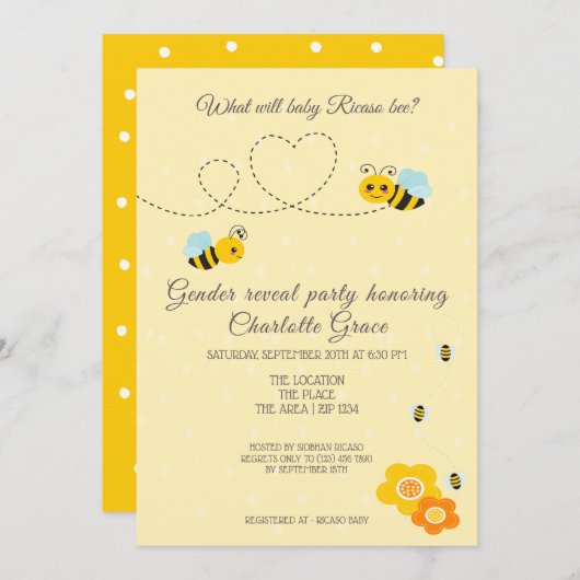 可愛い性別がベビー蜂の赤ちゃんシャワーを明かす 招待状 (正面/裏面)