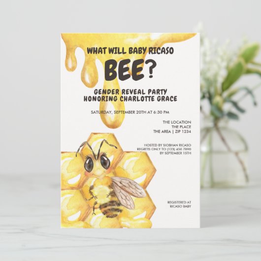 可愛い性別がベビー蜂の赤ちゃんシャワーを明かす 招待状 (スタンド正面)