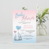 可愛い性別リビールニュートラル象の赤ちゃんシャワー 招待状 (スタンド正面)