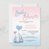 可愛い性別リビールニュートラル象の赤ちゃんシャワー 招待状 (正面)