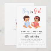 可愛い性別リビール招待状ブルー&ピンクベビー 招待状 (正面/裏面)