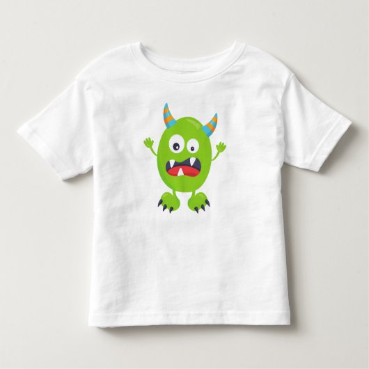 可愛い怪物、緑の怪物、モンスタおもしろいー、ホーン トドラーTシャツ (正面)