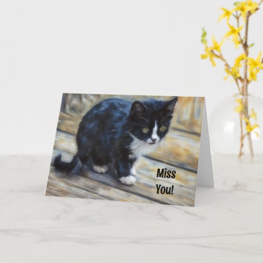 可愛い恋しく思子猫恋しく思画考え画 カード (黄色い花)