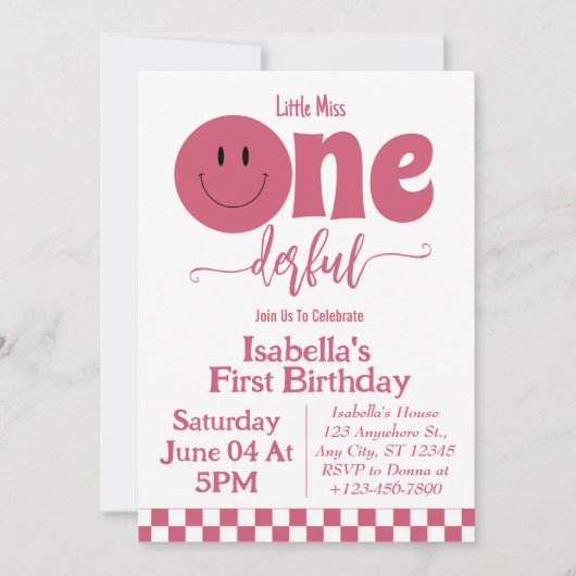 可愛い恋しく思小さなオネダーフルなピンクの女の子1st誕生日 招待状 (正面)