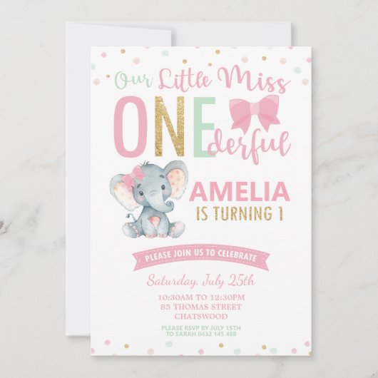 可愛い恋しく思小さな一皮一輪誕生ゾウ 招待状 (正面)