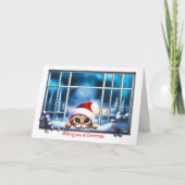 可愛い恋しく思猫窓クリスマス カード (正面)