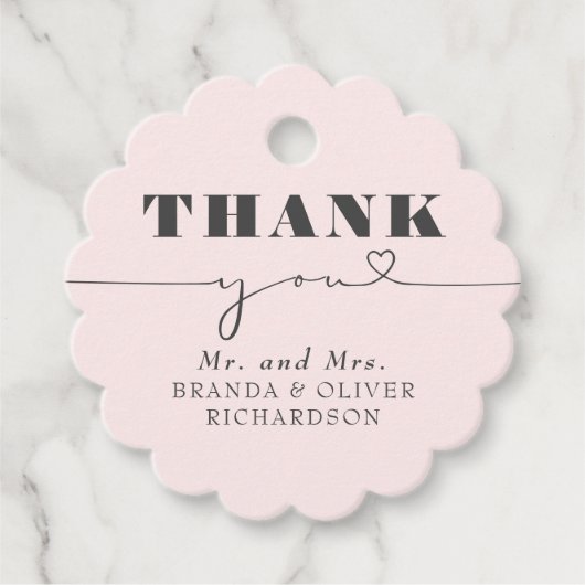 可愛い恋ハート文字ピンク結婚のサンキュー フェイバータグ (正面)
