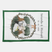 可愛い恋バニー |カスタムウェディング記念日 キッチンタオル (横)