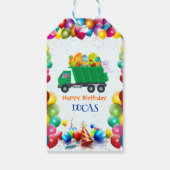 可愛い恐竜ごみトラックのバルーンバースデーボーイ ギフトタグ (裏面)