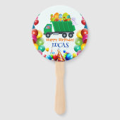 可愛い恐竜ごみトラックのバルーンバースデーボーイ ハンドファン (裏面)