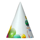 可愛い恐竜ごみトラックのバルーンバースデーボーイ パーティーハット (左)