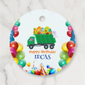 可愛い恐竜ごみトラックのバルーンバースデーボーイ フェイバータグ (裏面)