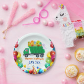 可愛い恐竜ごみトラックのバルーンバースデーボーイ ペーパープレート (パーティー)