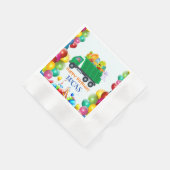 可愛い恐竜ごみトラックのバルーンバースデーボーイ 縁ありカクテルナプキン (角)