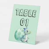 可愛い恐竜とその卵の赤ちゃんシャワーのテーブル番号 台座サイン (正面)
