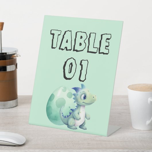 可愛い恐竜とその卵の赤ちゃんシャワーのテーブル番号 台座サイン (インサイチュ)