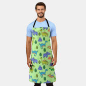 可愛い恐竜とシームレス違うな模様、モ エプロン (着用した状態)