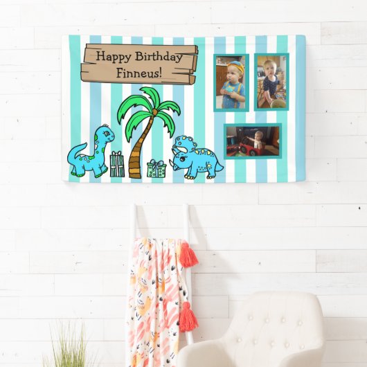 可愛い恐竜とフォトボーイ誕生日 横断幕 (インサイチュ)