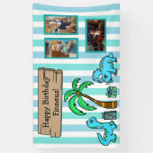 可愛い恐竜とフォトボーイ誕生日 横断幕 (縦)