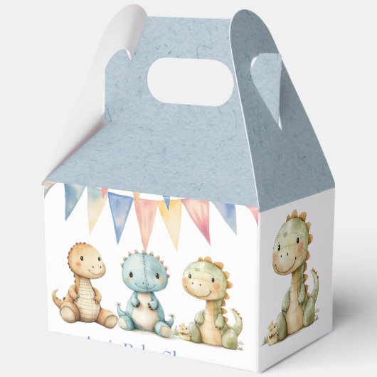 可愛い恐竜と友達の男の子の赤ちゃんシャワー フェイバーボックス (正面)