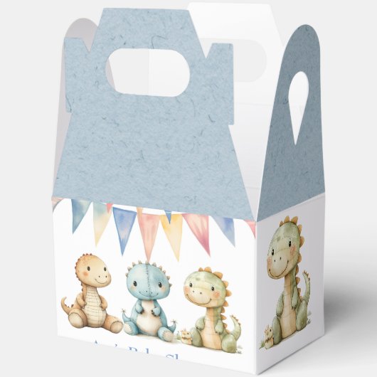 可愛い恐竜と友達の男の子の赤ちゃんシャワー フェイバーボックス (見開き)