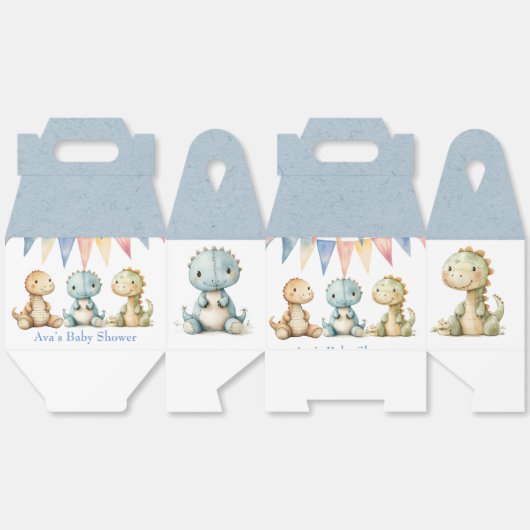 可愛い恐竜と友達の男の子の赤ちゃんシャワー フェイバーボックス (見開き)