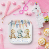 可愛い恐竜と友達の男の子の赤ちゃんシャワー ペーパープレート (パーティー)